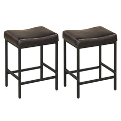 Set of 2 Backless Saddle Counter Stools in Brown with Black Metal Frames, 25 Inch