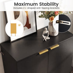Set of 2 2-Door Buffet Cabinet Sideboard with Metal Legs-Black