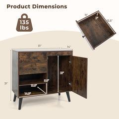 Set of 2 31 inches Buffet Cabinet with 2 Drawers and Open Compartments for Kitchen-Rustic Brown