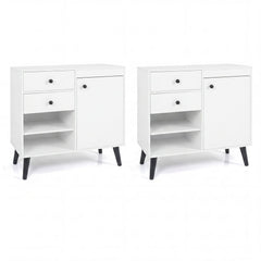 Set of 2 31 inches Buffet Cabinet with 2 Drawers and Open Compartments for Kitchen-White
