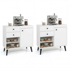 Set of 2 31 inches Buffet Cabinet with 2 Drawers and Open Compartments for Kitchen-White