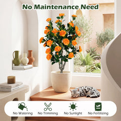Set of 2 39.5 inches Artificial Camellia Tree with Orange Blossoms in Cement Pot for Decoration-Orange