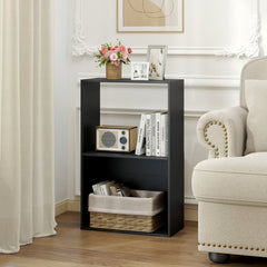 Set of 2 3-Tier Bookshelf with Open Storage Compartment and Freestanding Display Shelf-Black