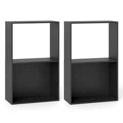 Set of 2 3-Tier Bookshelf with Open Storage Compartment and Freestanding Display Shelf-Black
