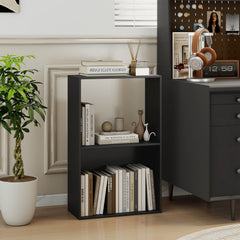 Set of 2 3-Tier Bookshelf with Open Storage Compartment and Freestanding Display Shelf-Black