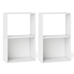 Set of 2 3-Tier Bookshelf with Open Storage Compartment and Freestanding Display Shelf-White