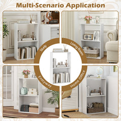 Set of 2 3-Tier Bookshelf with Open Storage Compartment and Freestanding Display Shelf-White
