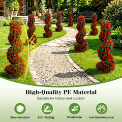 Set of 2 Artificial Spiral Topiary Trees with Sun Protection and Ground Spikes-Red