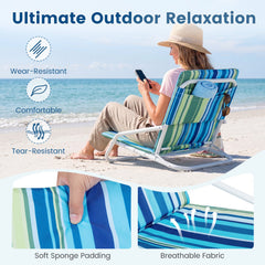 Set of 2 Folding Beach Chairs with Sponge Padded Seat for Camping-Color