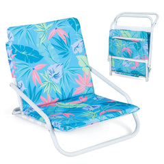 Set of 2 Folding Beach Chairs with Sponge Padded Seat for Camping-Navy