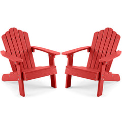 Set of 2 Kids Adirondack Chairs All-weather Outdoor Chairs for Children with Tilted High Backrest-Red