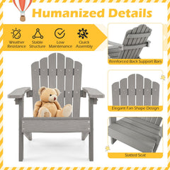 Set of 2 Kids Adirondack Chairs All-weather Outdoor Chairs for Children with Tilted High Backrest-Grey