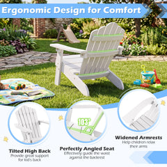 Set of 2 Kids Adirondack Chairs All-weather Outdoor Chairs for Children with Tilted High Backrest-White