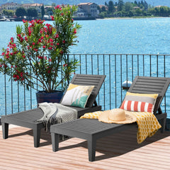 Set of 2 Slatted PP Chaise Loungers with 5 Position Backrests, Black