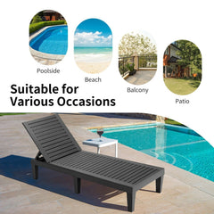 Set of 2 Slatted PP Chaise Loungers with 5 Position Backrests, Black