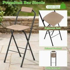 Set of 2 Portable Bar Height Stools with Ergonomic Seat and Comfortable Footrest-Brown