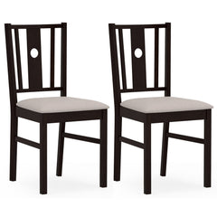 Set of 2 Slat Back Kitchen Chairs with Padded Fabric Seat, Coffee Rubber Wood