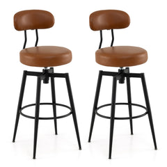 Set of 2 Swivel Bar Stools with Floating Curved Backs in Brown, 30 Inch Seat Height