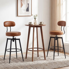 Set of 2 Swivel Bar Stools with Floating Curved Backs in Brown, 30 Inch Seat Height