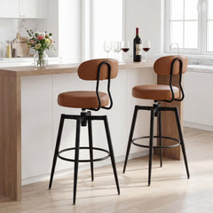 Set of 2 Swivel Bar Stools with Floating Curved Backs in Brown, 30 Inch Seat Height