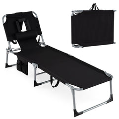 Set of 2 Folding Tanning Chairs with Face Holes and Side Pockets, Black
