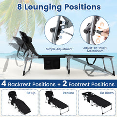 Set of 2 Folding Tanning Chairs with Face Holes and Side Pockets, Black