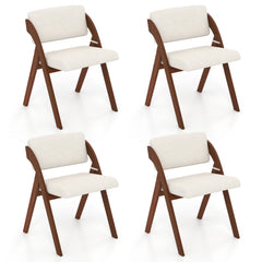Set of 4 Folding Dining Chairs with Padded Back and Seat, Walnut Rubber Wood