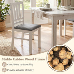 Set of 4 White Dining Chairs with Split Splat Back and Grey Linen Style Seat