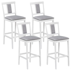 Set of 4 Bar Height Stools in White with Linen Seats and Tilted Backs, 29.5 Inch