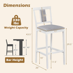 Set of 4 Bar Height Stools in White with Linen Seats and Tilted Backs, 29.5 Inch