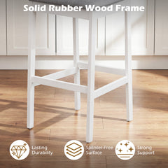 Set of 4 Bar Height Stools in White with Linen Seats and Tilted Backs, 29.5 Inch