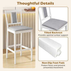 Set of 4 Bar Height Stools in White with Linen Seats and Tilted Backs, 29.5 Inch