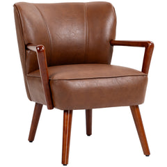 Accent Chair, Modern Armchair, Faux Leather Upholstered Living Room Chair with Wood Legs and Wide Padded Seat, Black