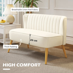 Modern 2 Seat Sofa for Bedroom, Upholstered Two Seater Couch with Rubber Wood Legs, Cream White