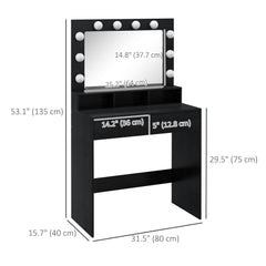 Vanity Table, Makeup Dressing Table with LED Lighting Mirror, Drawers, for Bedroom, Black