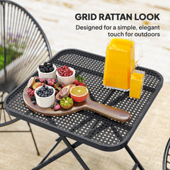 27.5" Square Outdoor Patio Table, Outdoor Folding Table with Grid Rattan-Like Top for Camping, Picnic, Black