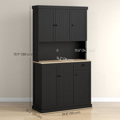 71" Kitchen Pantry Buffet with Hutch Storage Cabinet Microwave Oven Stand with Drawer, Black