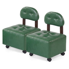 Small Rolling Footrest Stools Set of 2 with Lockable Wheels-Green