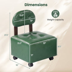 Small Rolling Footrest Stools Set of 2 with Lockable Wheels-Green