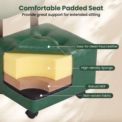 Small Rolling Footrest Stools Set of 2 with Lockable Wheels-Green