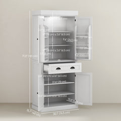 71" Kitchen Pantry Cabinet with LED Lights, 6 Spice Racks, a Drawer and 4 Adjustable Shelves, Black