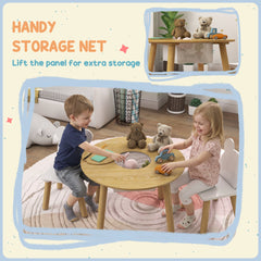 3 Pieces Kids Table and Chair Set, Activity Table and Chair Set with Bear-Shaped Chairs, Mesh Bag