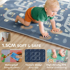 Foldable Baby Plat Mat, 79" x 59" Kids Floor Mat for Crawling and Learning, Alphabet & Track Theme