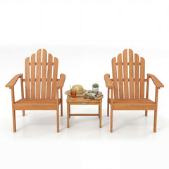 3 Piece Stackable Acacia Wood Adirondack Chair Set with Side Table, Natural
