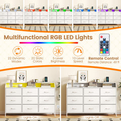 Storage Organizer with LED Lights and 9 Fabric Drawers for Bedroom-White