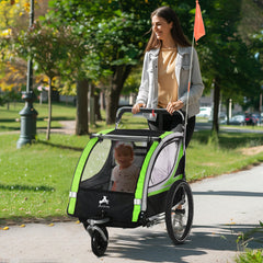 3-in-1 Bike Trailer for Kids, Running Stroller with 2 Seats, Jogging Cart with 5-Point Harness, Storage Units, Blue