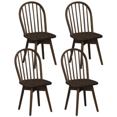 Set of 4 Swivel Windsor Dining Chairs with Spindle Back, Walnut Rubber Wood