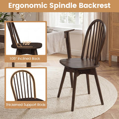 Set of 4 Swivel Windsor Dining Chairs with Spindle Back, Walnut Rubber Wood