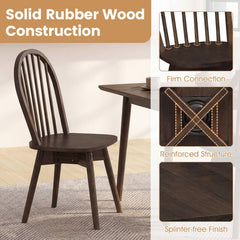 Set of 4 Swivel Windsor Dining Chairs with Spindle Back, Walnut Rubber Wood