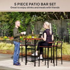 5 Piece Patio Bar Set with 47" Bar Height Table and 4 Bar Stools, for Backyard, Balcony, Porch, Pool, Lawn, Brown